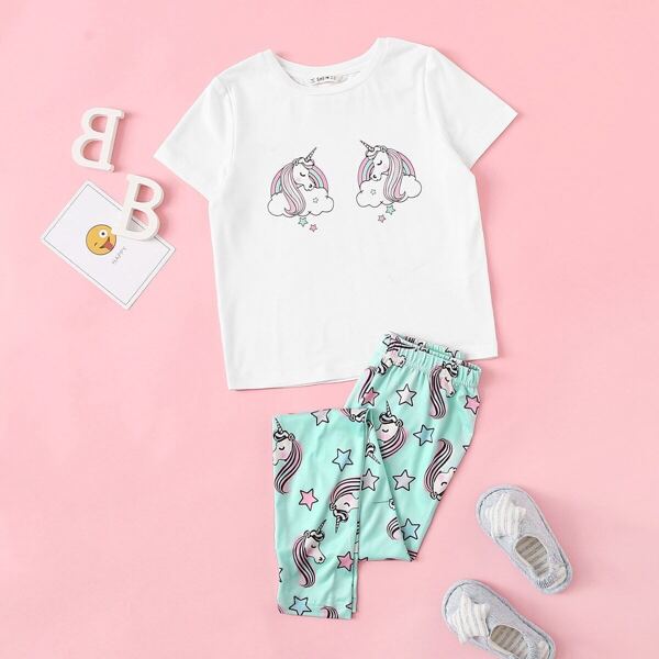 

Girls Unicorn Graphic Tee & Star Pants PJ Set, Multicolor