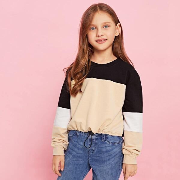 

Girls Color-Block Drawstring Hem Pullover