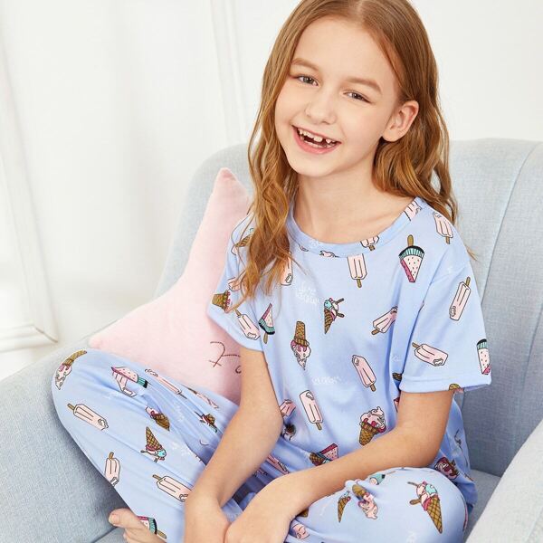

Girls Ice Cream Print Pajama Set