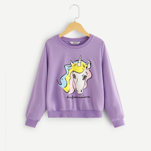 

Girls Cartoon and Letter Pullover