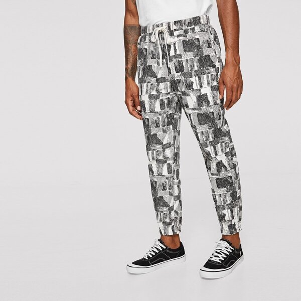 

Distressed Print Elastic Hem Pants