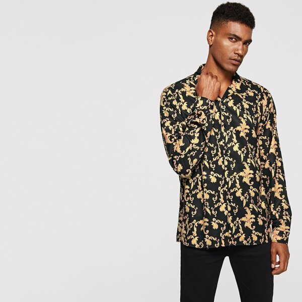 

Men Scarf Print Shirt