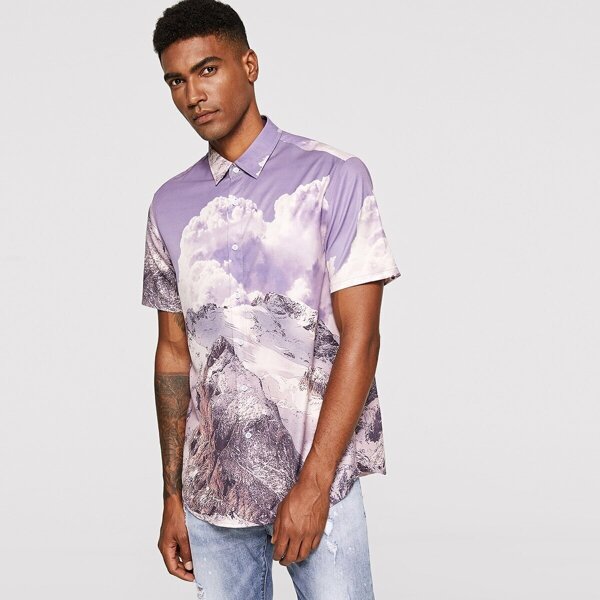 

Men Landscape Printing Shirt, Multicolor