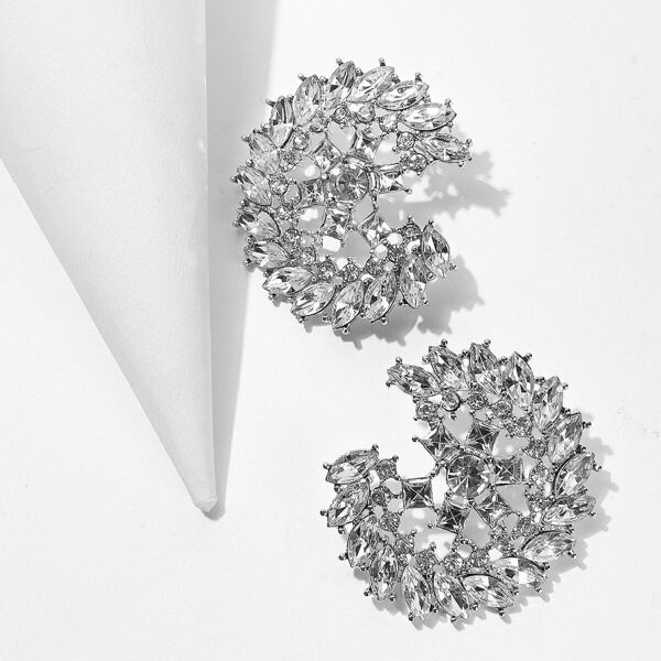 

Cut Round Rhinestone Stud Earrings 1pair, Silver