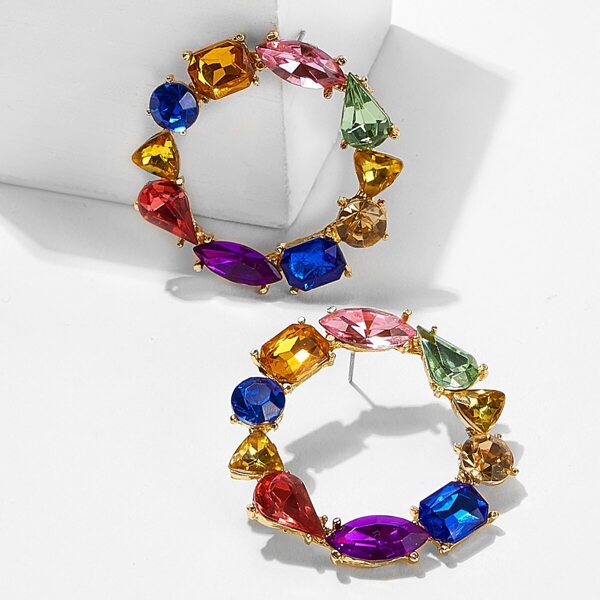 

Color-block Rhinestone Hoop Earrings 1pair