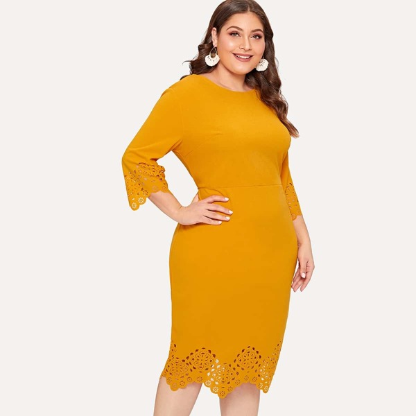 

Plus Scallop Trim Laser Cut Dress