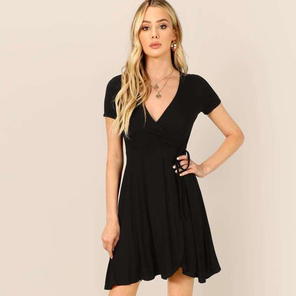 

Surplice Wrap Asymmetric Swing Dress