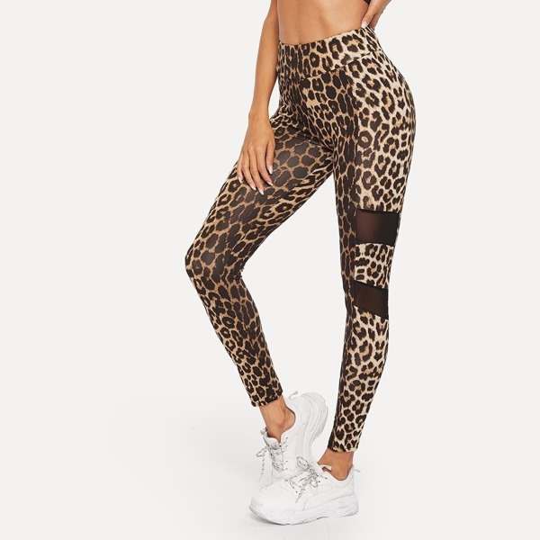 

Wide Waist Mesh Insert Leopard Leggings