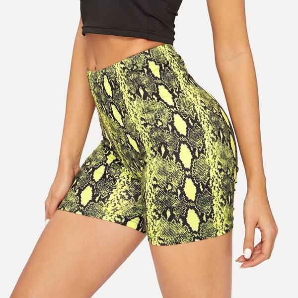 

Snakeskin Print High-Rise Biker Shorts, Multicolor