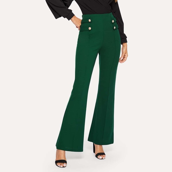

Double Breasted Detail Flare Leg Pants