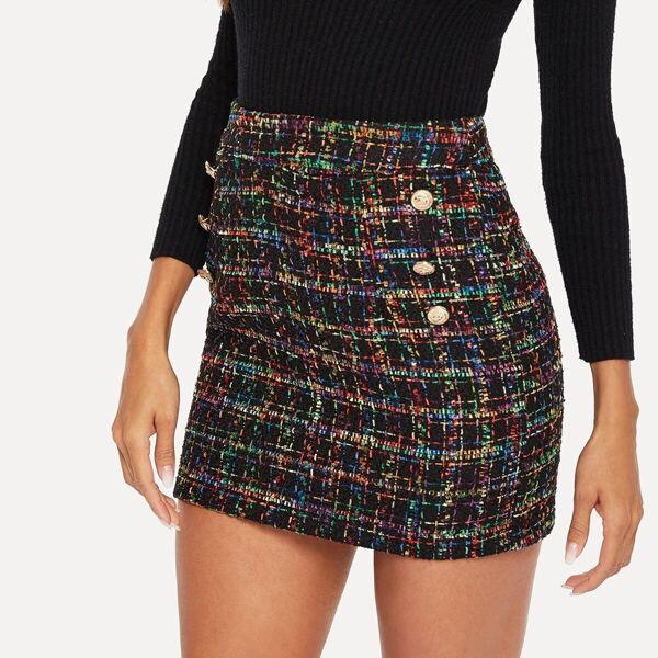 

Double Button Front Tweed Skirt