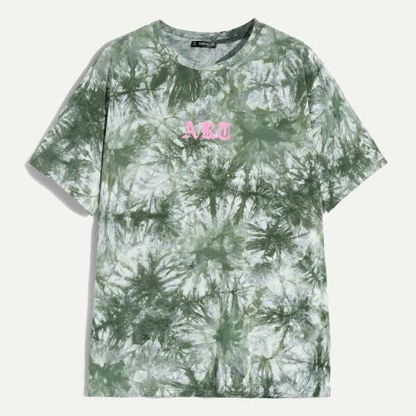 Men Letter Print Tie Dye Top