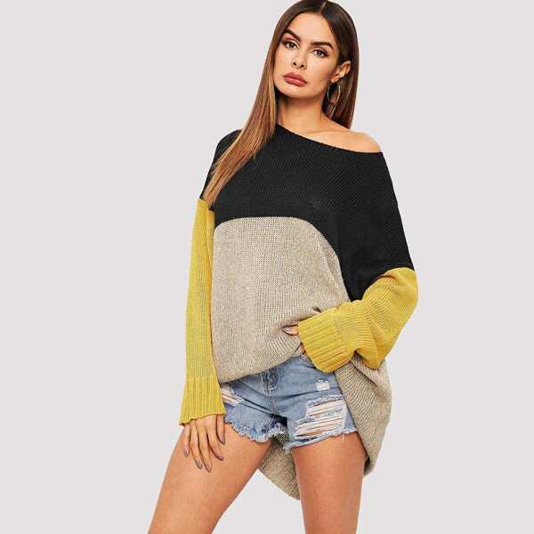 

Drop Shoulder Cut-and-sew Sweater Dress