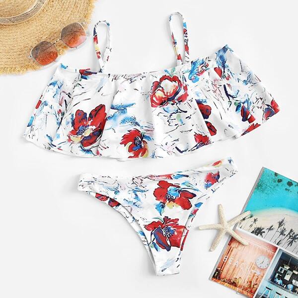 

Random Flower Flounce Top With Panty Bikini