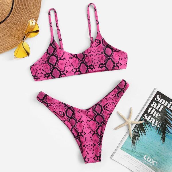 

Snakeskin Top With High Leg Bikini Set
