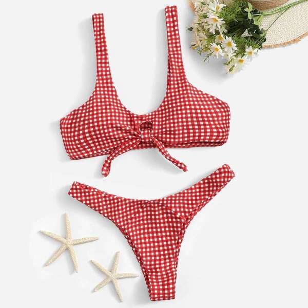 

Knot Front Gingham Bikini Set