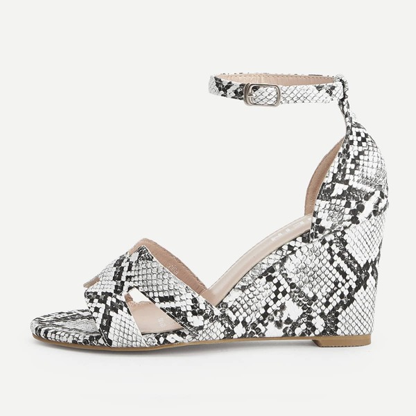 

Snakeskin Print Ankle Strap Wedges