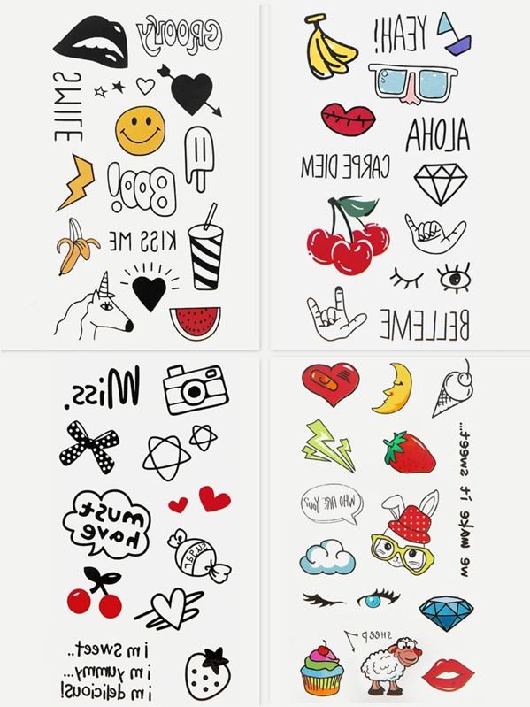 

Cartoon Tattoo Sticker 4 Sheets, Multicolor