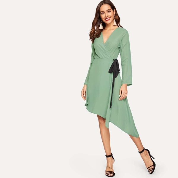 

Asymmetrical Hem Surplice Front Dress