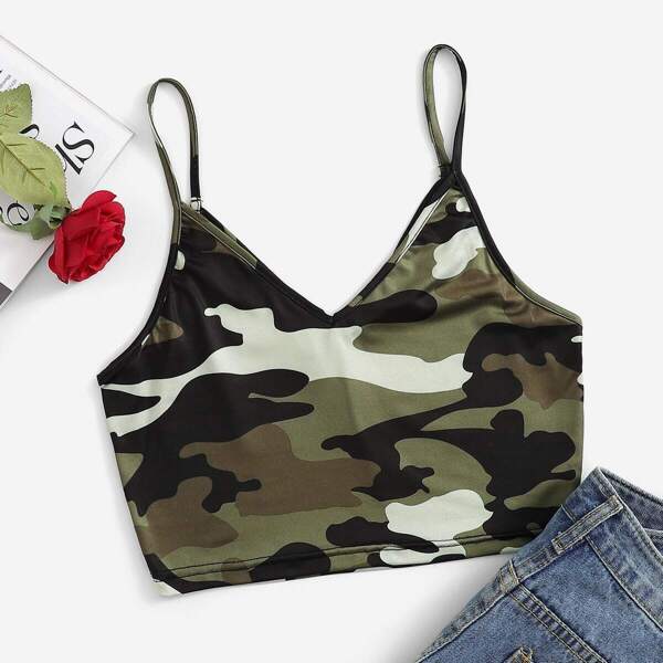 

Camo Print Crop Cami Top, Multicolor
