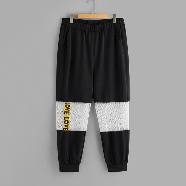 

Plus Mesh Insert Letter Tape Sweatpants