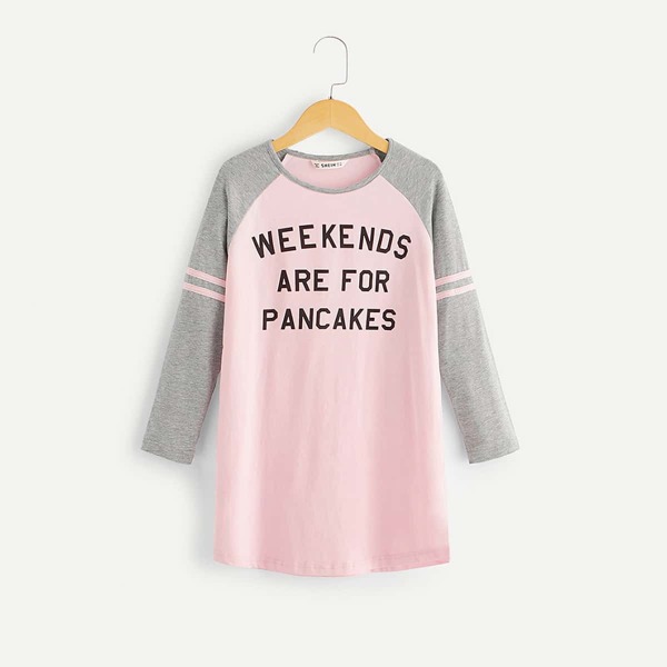 

Girls Striped Raglan Sleeve Slogan Print Nightdress