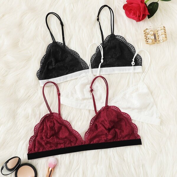 

Scalloped Trim Lace Bralette Set 3pack