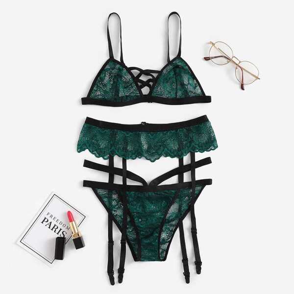 

Criss Cross Lace Garter Lingerie Set