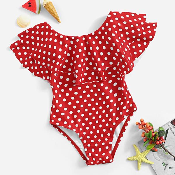 

Toddler Girls Polka Dot Tiered Layer One Piece Swim