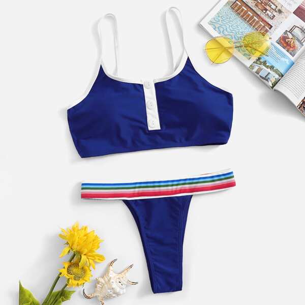 

Button Front Top With Tanga Thong Bikini