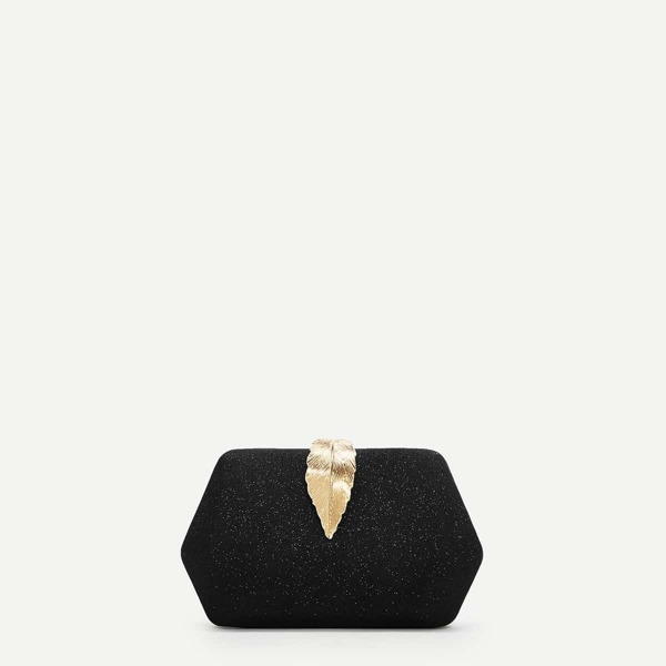 

Metal Leaf Glitter Clutch Bag, Black
