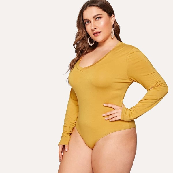 

Plus V-Neck Solid Bodysuit