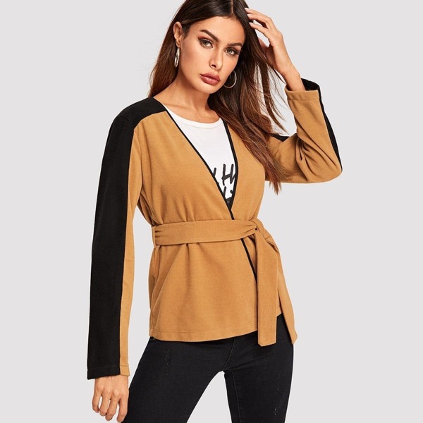 

Color-block Belted Coat