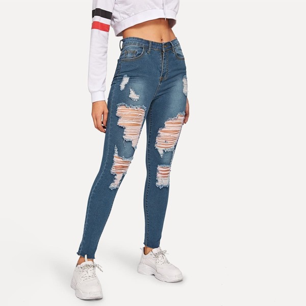 

Distressed Raw Hem Skinny Jeans