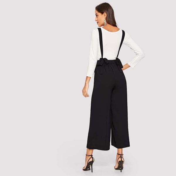 

Wide Leg Pants With Knot Strap, Black