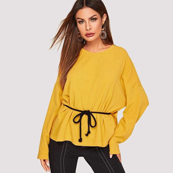

Waist Belted Solid Pullover