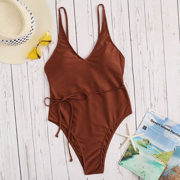 

Criss-Cross Knotted Detail One Piece Swimsuit