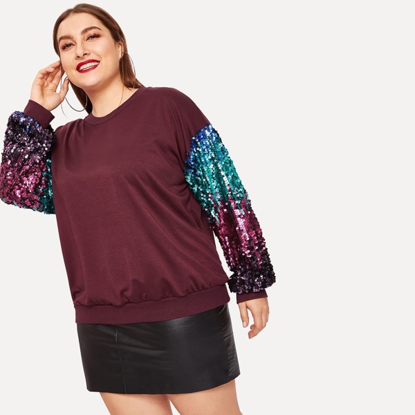 

Plus Drop Shoulder Sequin Sleeve Pullover