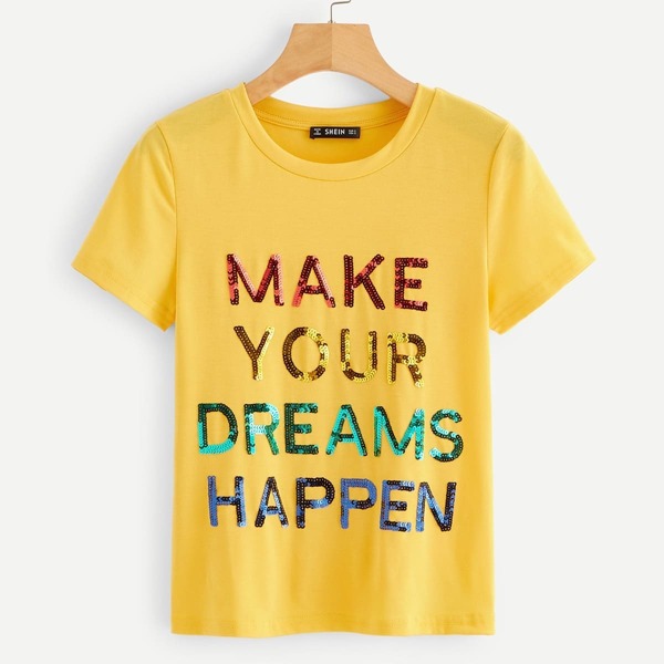 

Sequin Slogan T-shirt