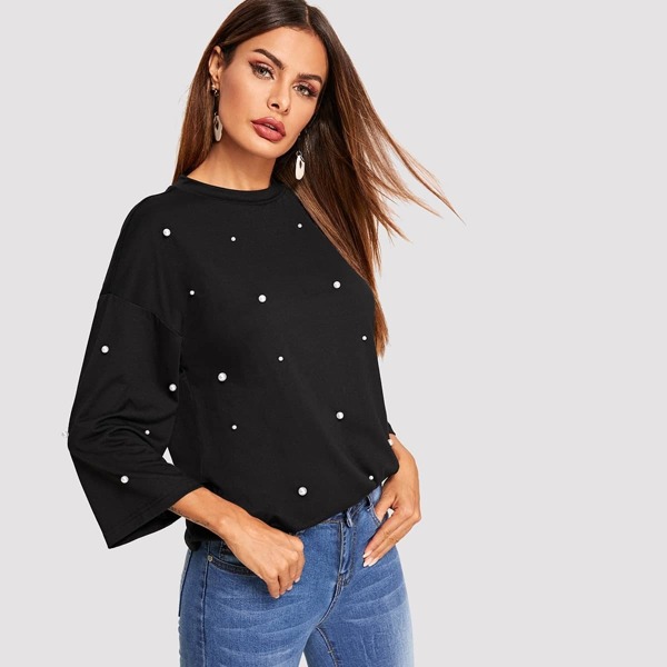 

Drop Shoulder Pearl Beaded Tee