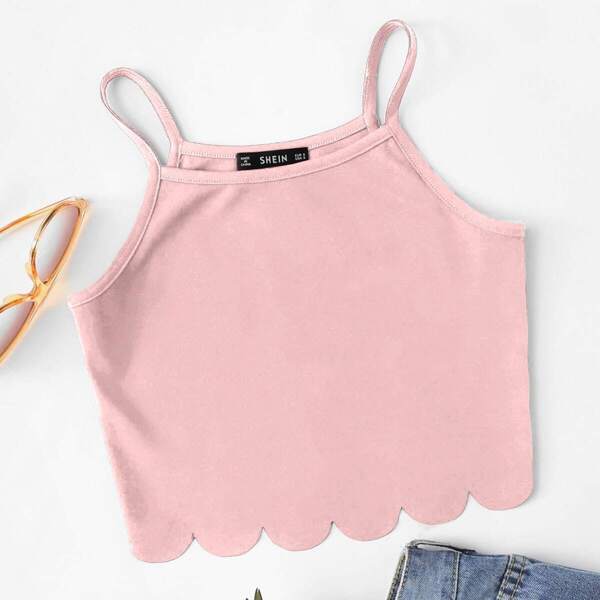 

Scallop Hem Crop Cami Top, Pink pastel