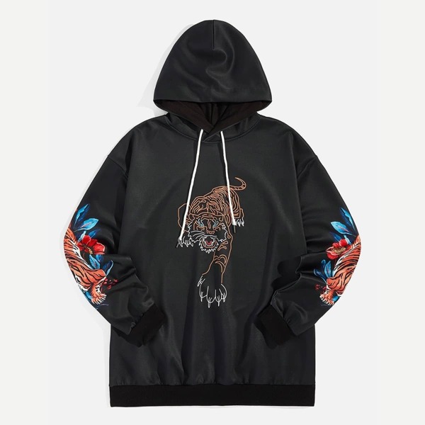 

Men Tiger Print Hooded Sweatshirt