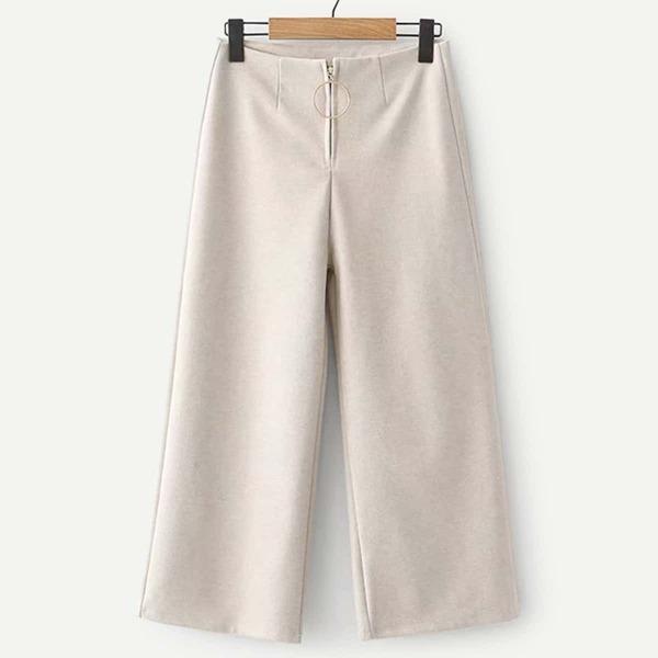 

Ring Detail Zip-up Solid Pants