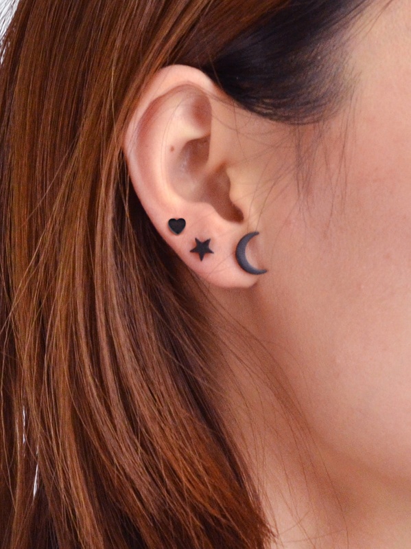 

3Pcs / Set Heart Moon Star Cute Стад Серьги Set, null