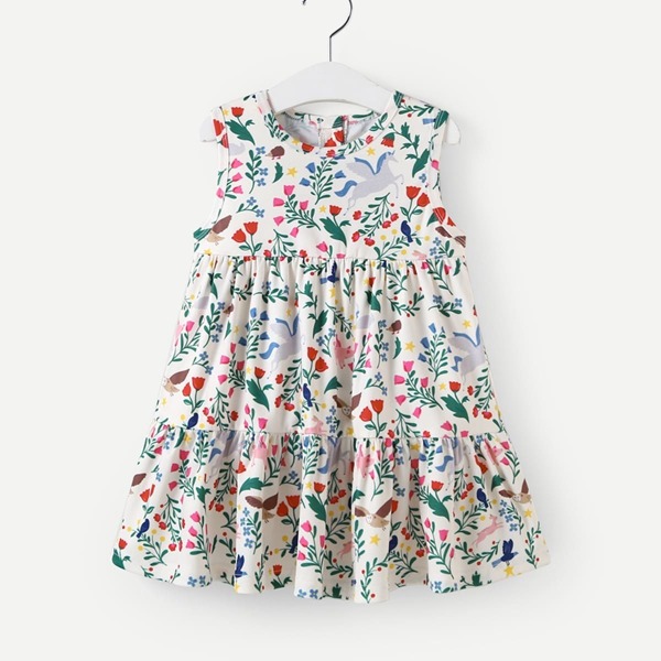 

Toddler Girls Floral Print Flounce Hem Babydoll Dress, Multicolor