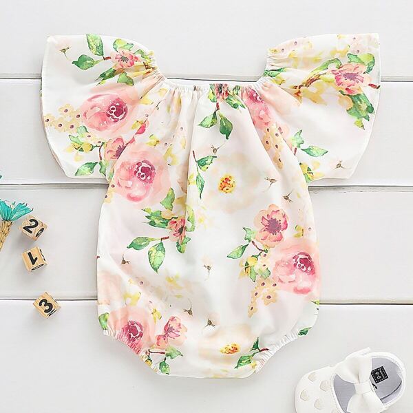 

Baby Floral Print Ruffle Sleeve Romper