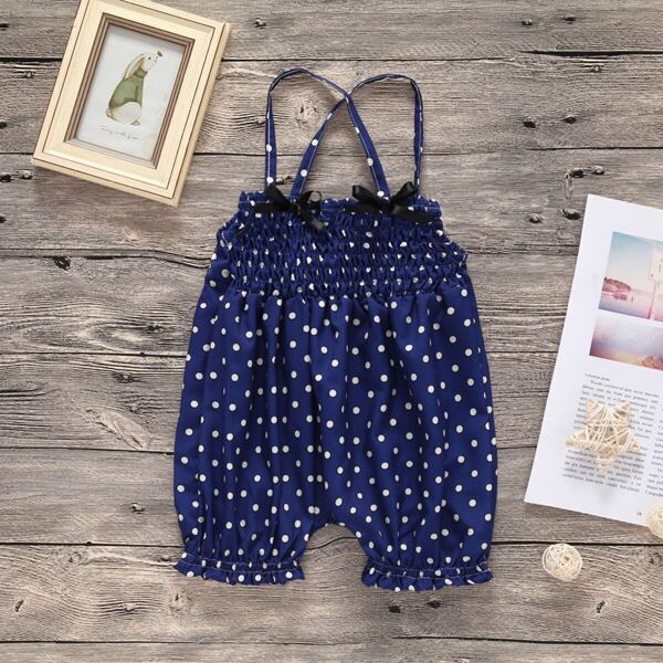 

Toddler Girls Polka Dot Bow Front Cami Jumpsuit