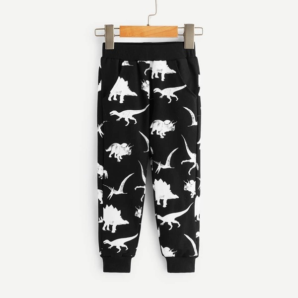 

Toddler Boys Dinosaur Print Pants, Black