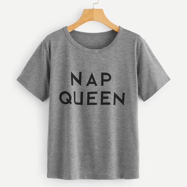 

Slogan Print Cuffed T-shirt, Grey