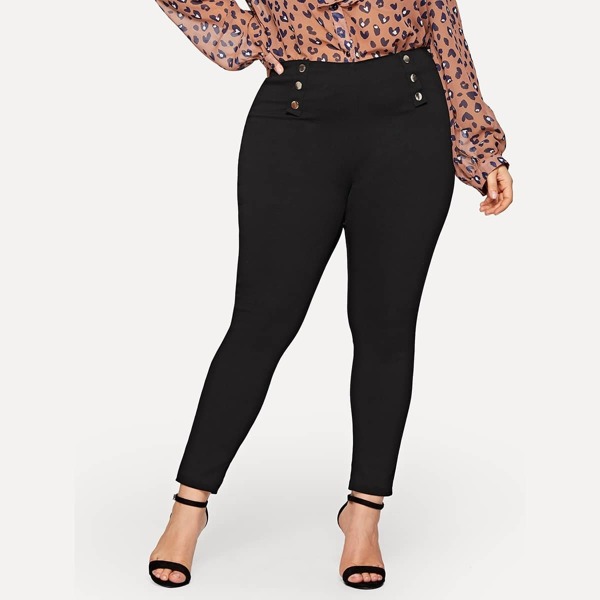 

Plus Button Detail Skinny Jeans, Black